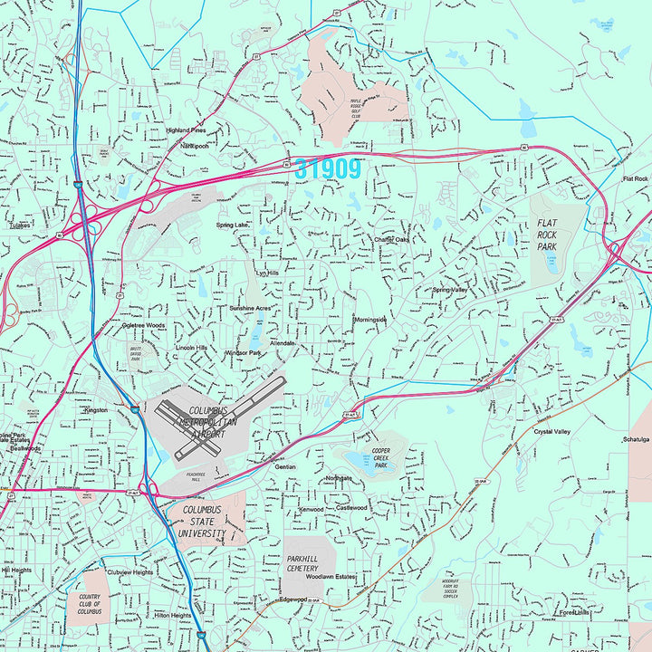 Premium Style Wall Map of Columbus GA