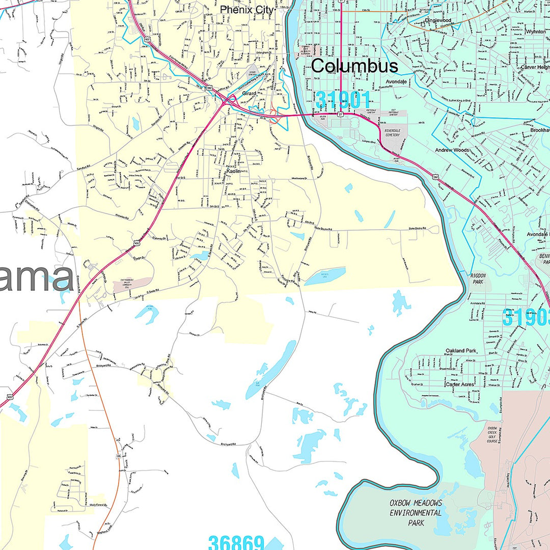 Premium Style Wall Map of Columbus GA