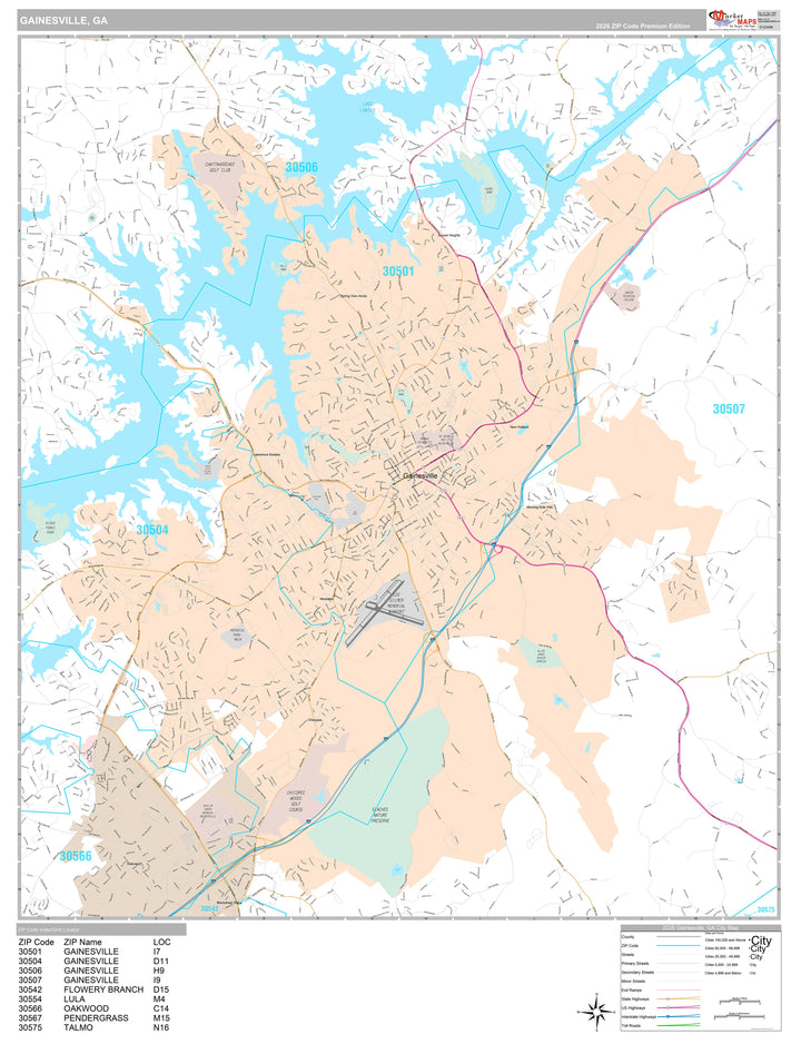 Premium Style Wall Map of Gainesville, GA