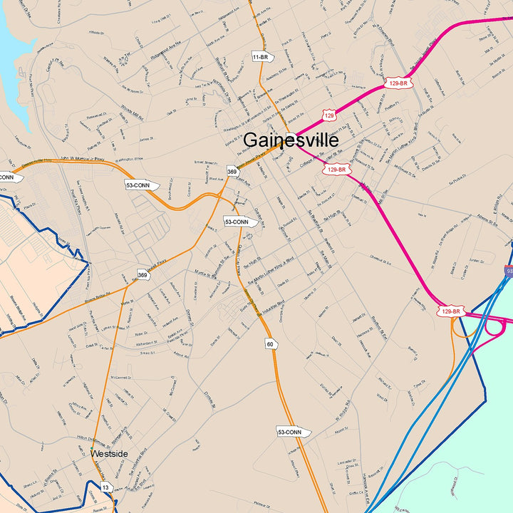 Color Cast Zip Code Style Wall Map of Gainesville, GA