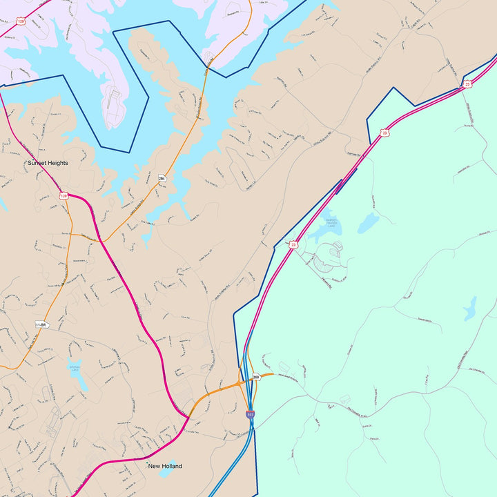 Color Cast Zip Code Style Wall Map of Gainesville, GA