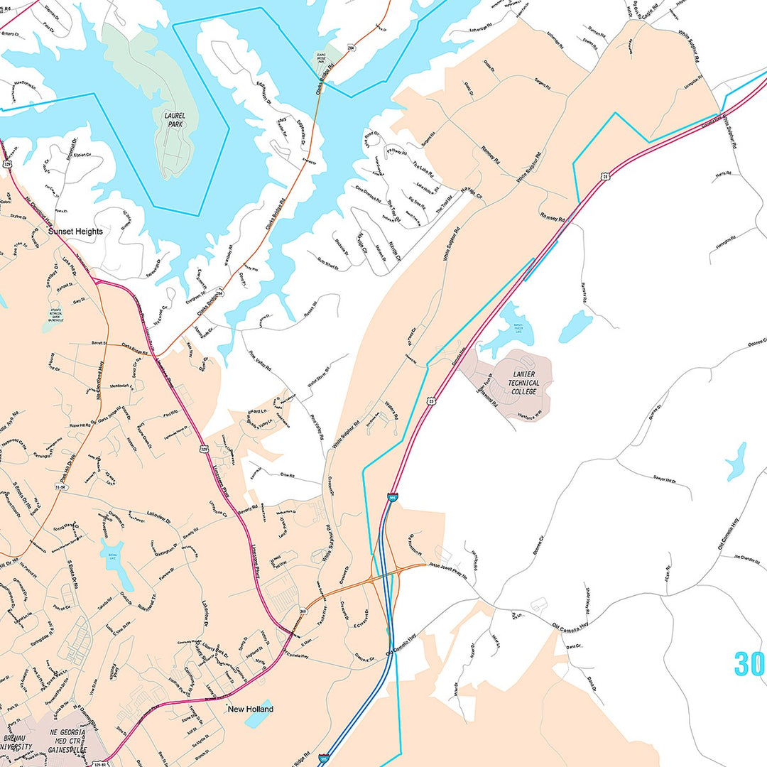 Premium Style Wall Map of Gainesville, GA