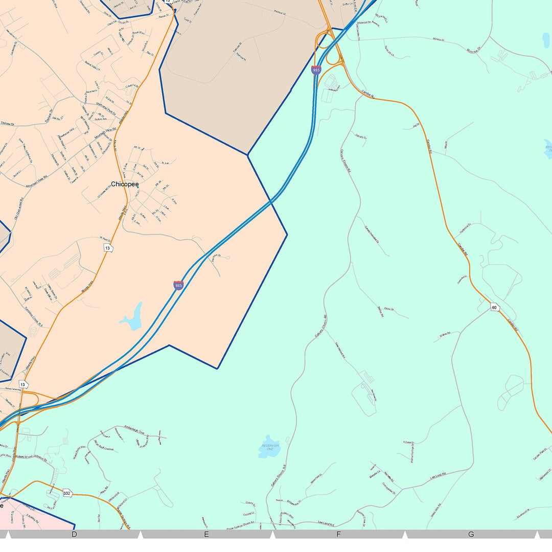 Color Cast Zip Code Style Wall Map of Gainesville, GA