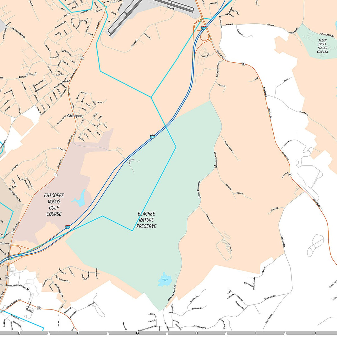 Premium Style Wall Map of Gainesville, GA