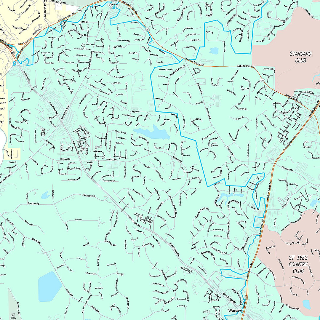 Premium Style Wall Map of Johns Creek, GA