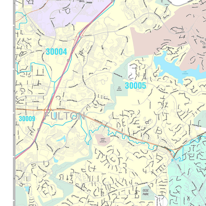 Premium Style Wall Map of Johns Creek, GA