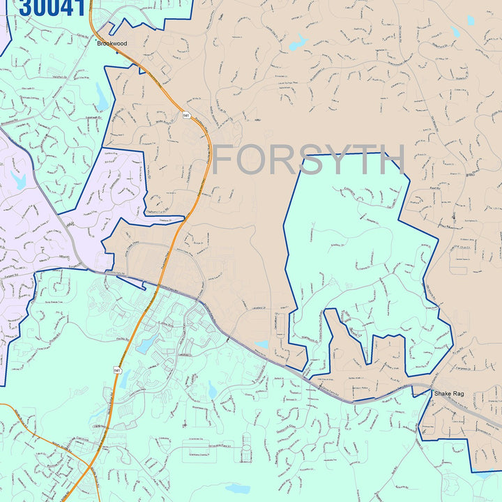 Color Cast Zip Code Style Wall Map of Johns Creek, GA