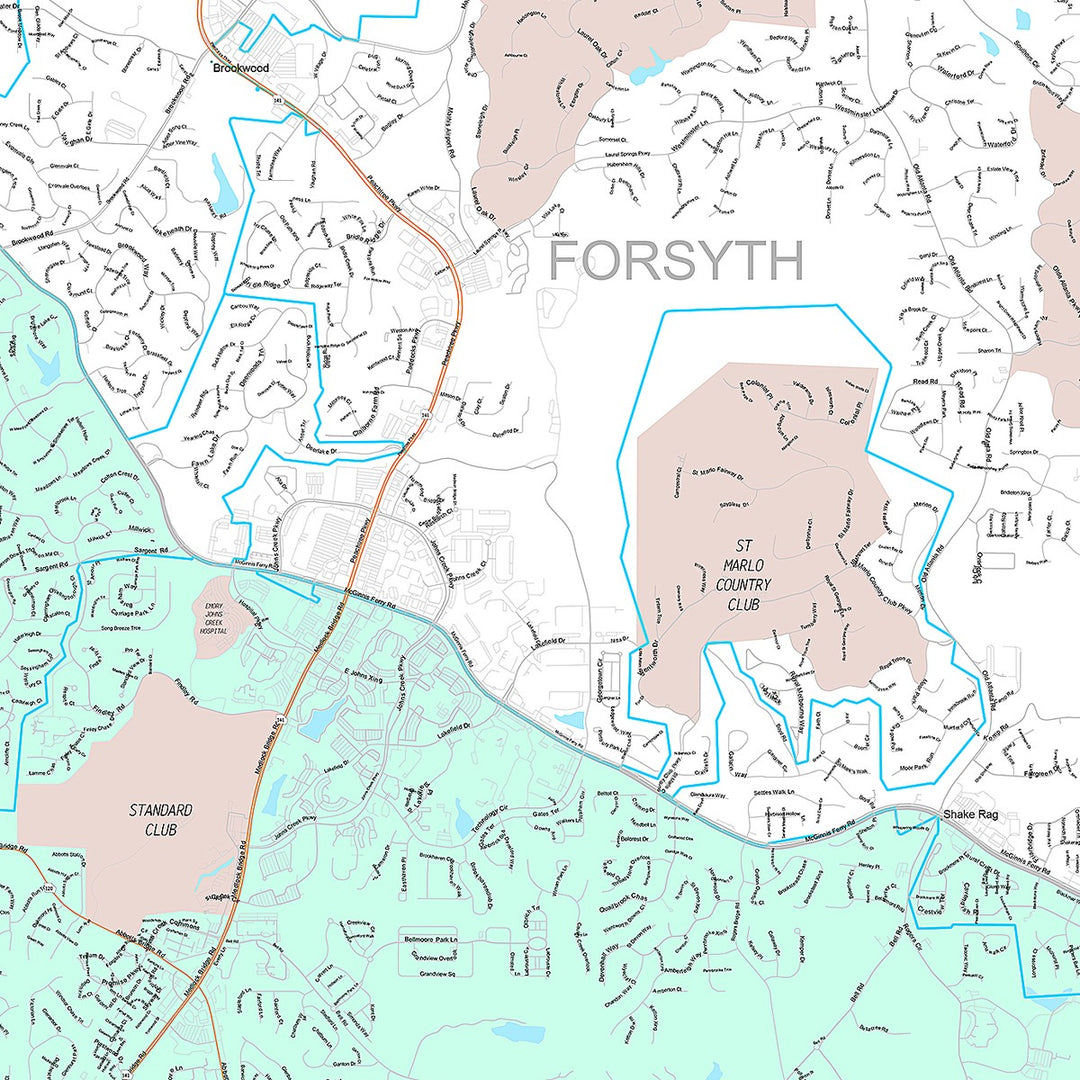 Premium Style Wall Map of Johns Creek, GA