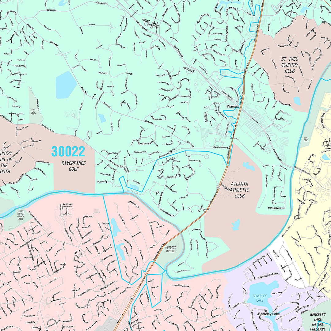 Premium Style Wall Map of Johns Creek, GA
