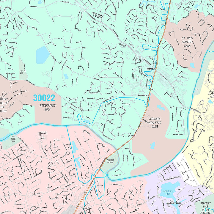 Premium Style Wall Map of Johns Creek, GA