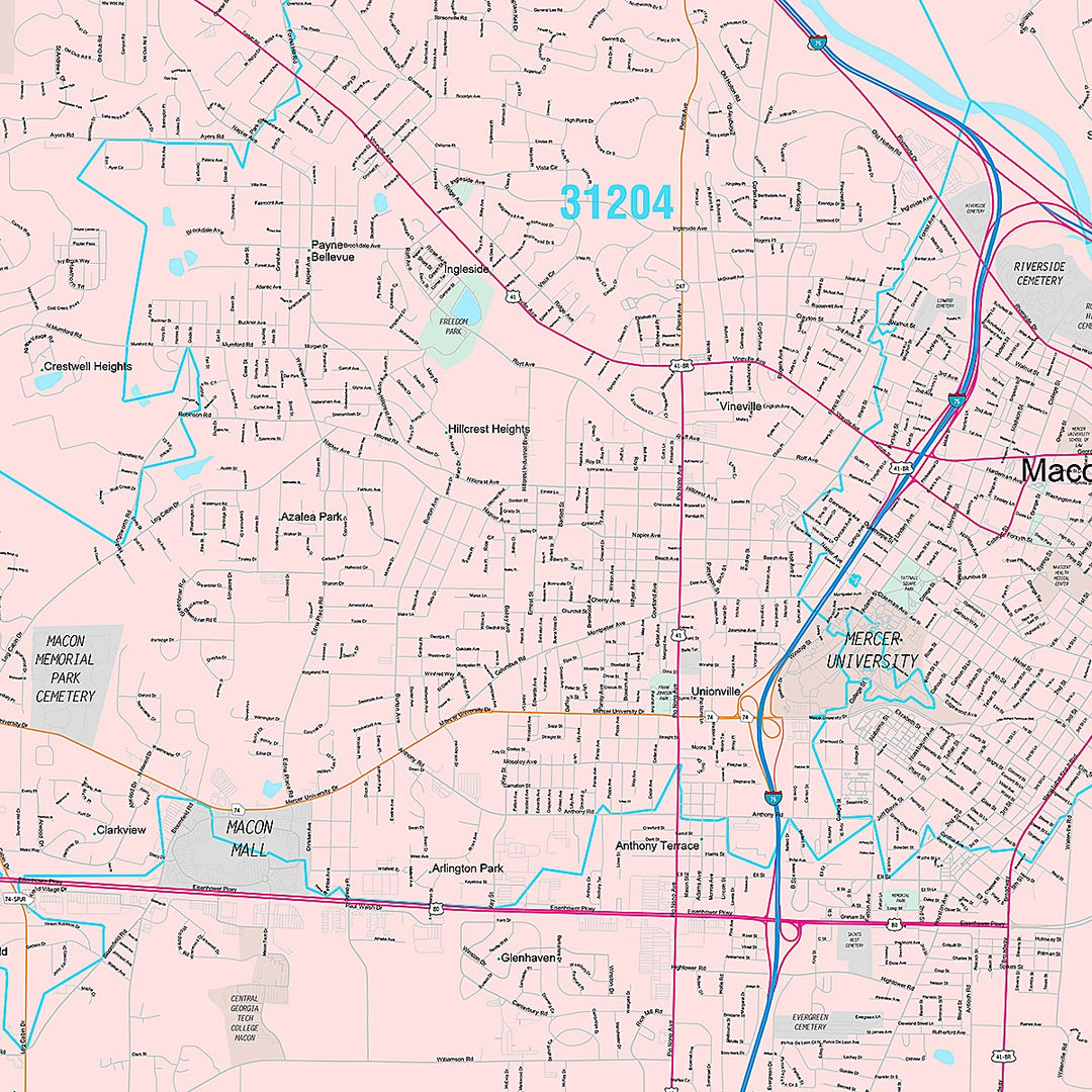 Premium Style Wall Map of Macon, GA