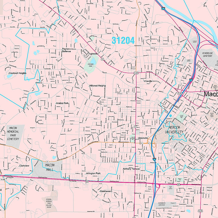 Premium Style Wall Map of Macon, GA