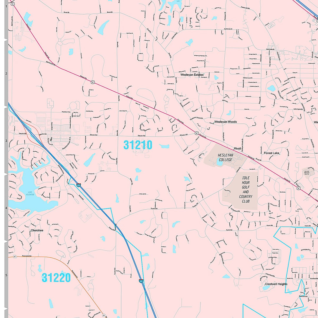 Premium Style Wall Map of Macon, GA