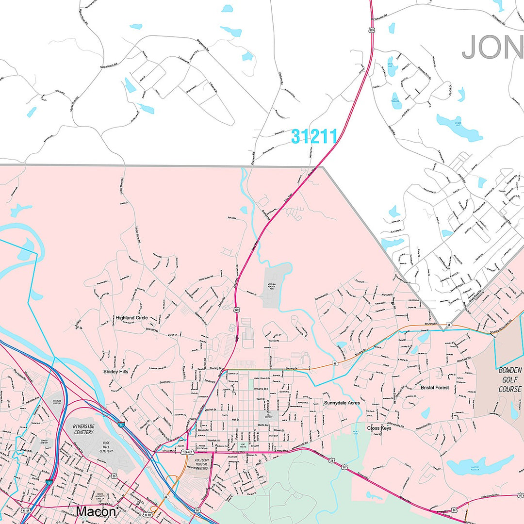 Premium Style Wall Map of Macon, GA