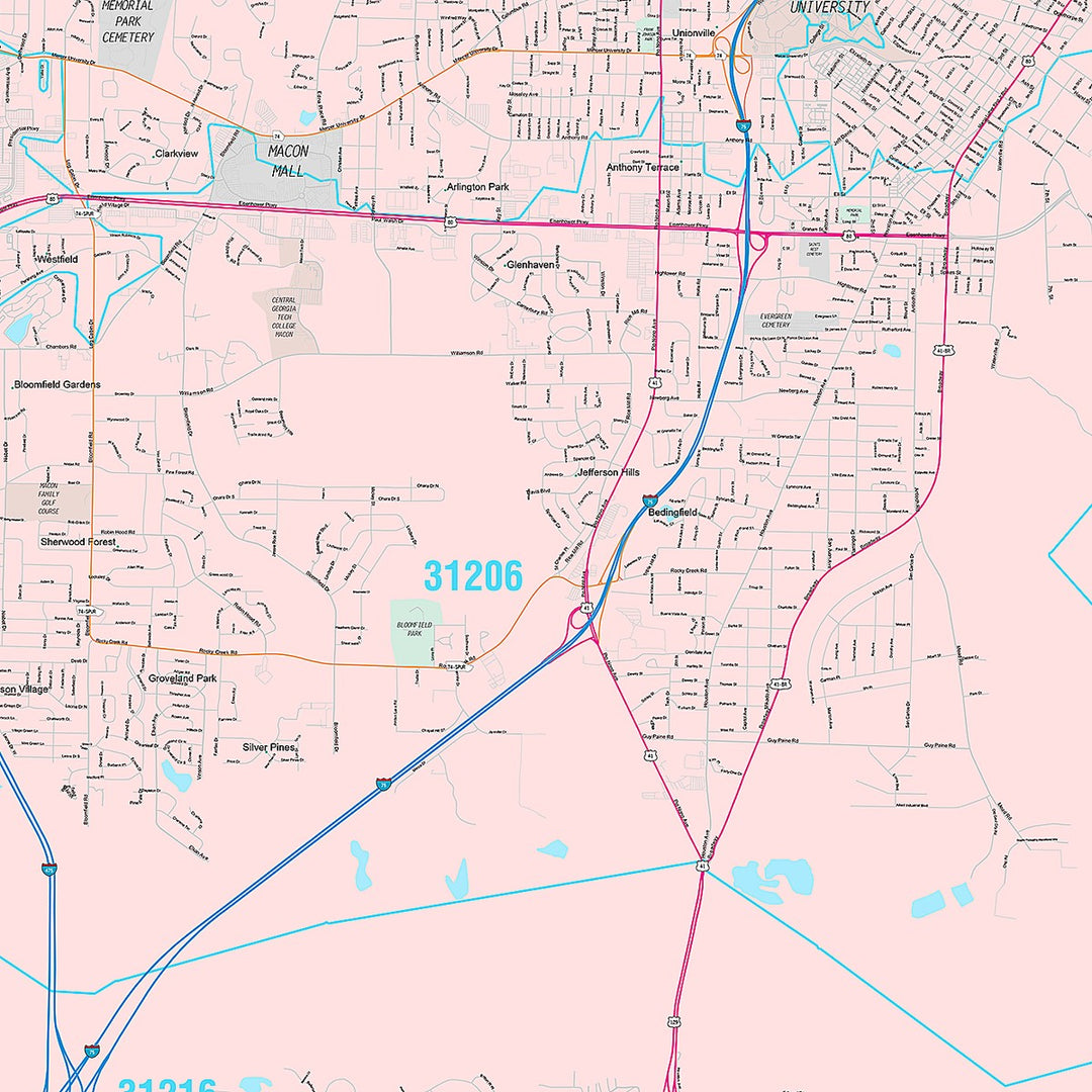 Premium Style Wall Map of Macon, GA