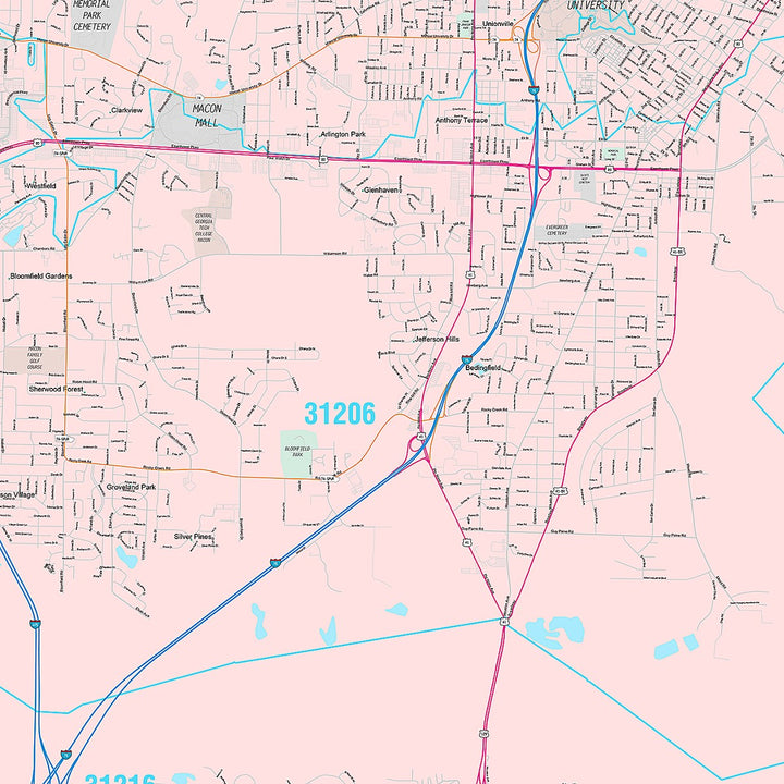 Premium Style Wall Map of Macon, GA