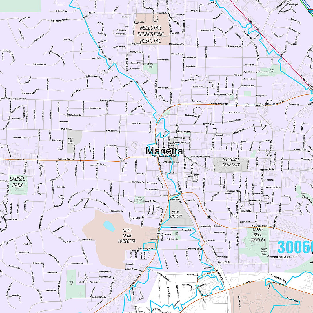 Premium Style Wall Map of Marietta, GA