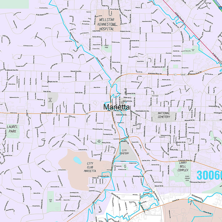Premium Style Wall Map of Marietta, GA
