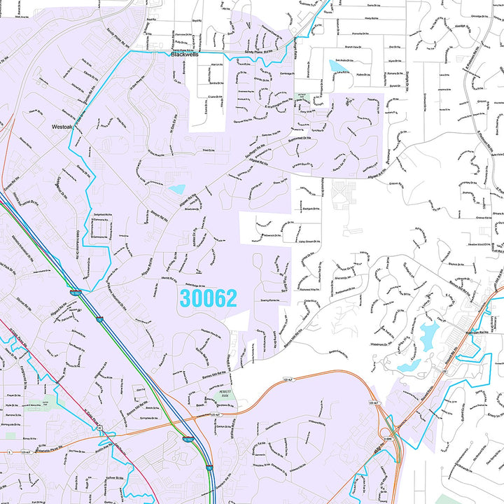 Premium Style Wall Map of Marietta, GA