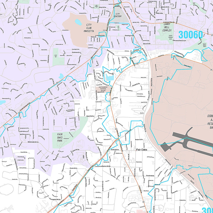 Premium Style Wall Map of Marietta, GA