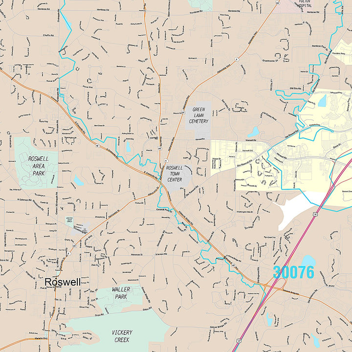 Premium Style Wall Map of Roswell, GA