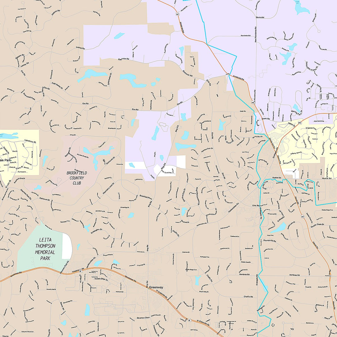 Premium Style Wall Map of Roswell, GA