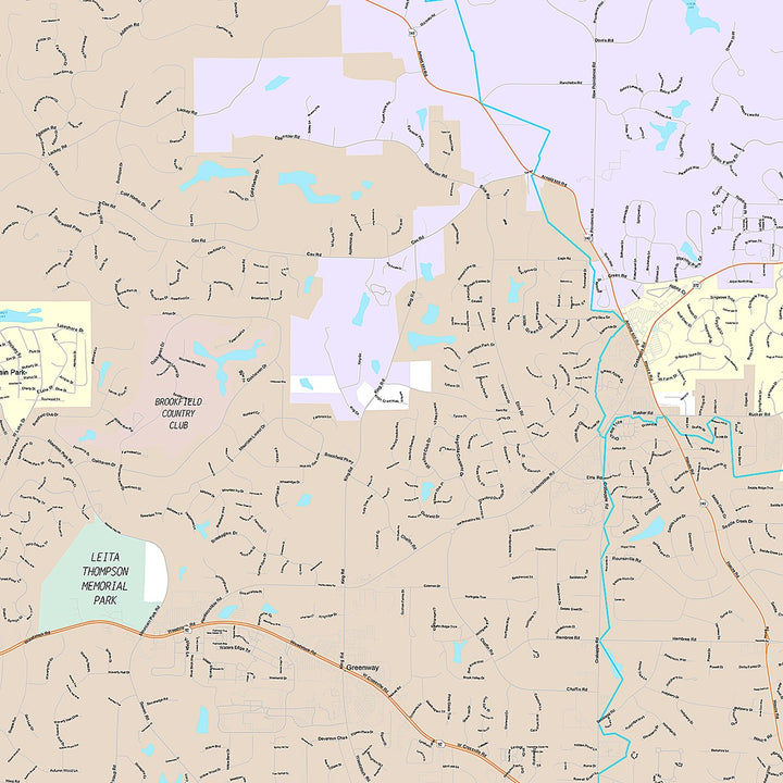 Premium Style Wall Map of Roswell, GA