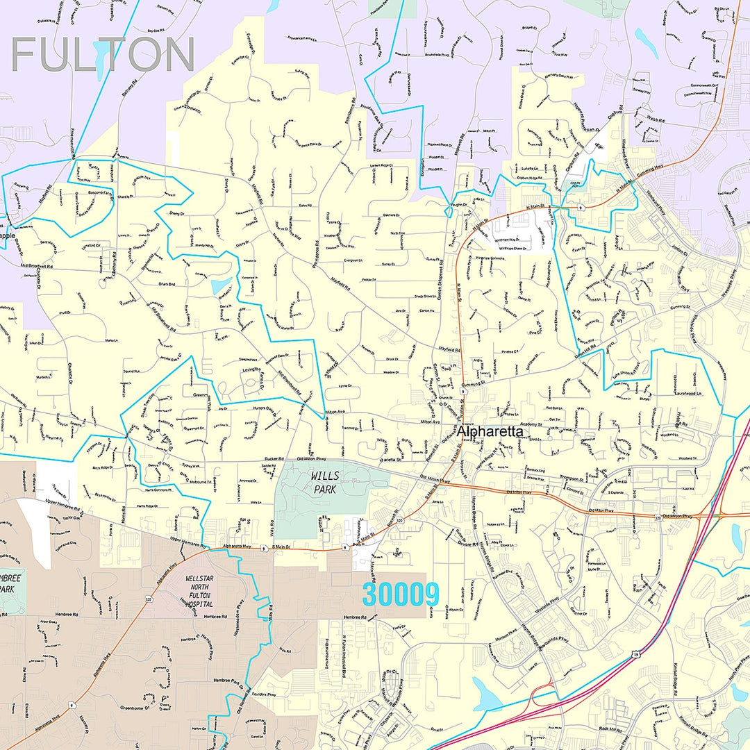 Premium Style Wall Map of Roswell, GA