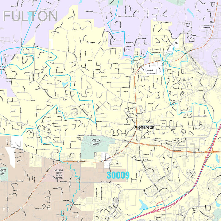 Premium Style Wall Map of Roswell, GA