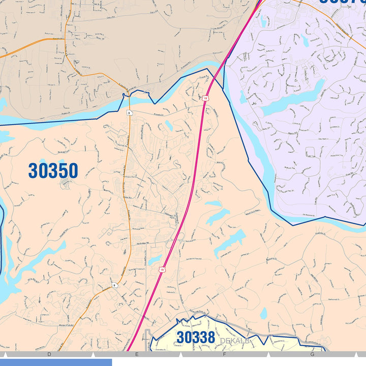 Color Cast Zip Code Style Wall Map of Roswell, GA