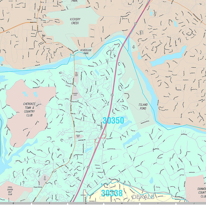 Premium Style Wall Map of Roswell, GA