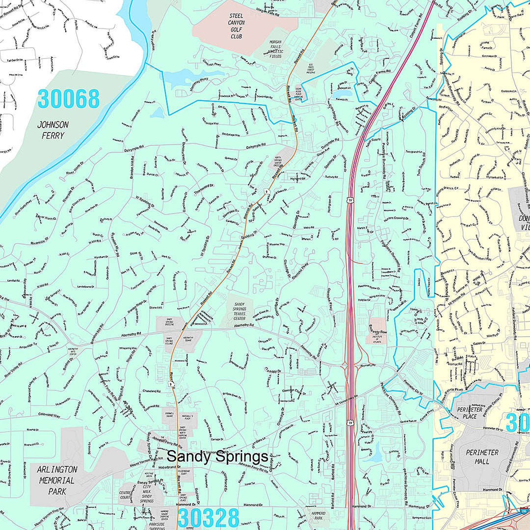 Premium Style Wall Map of Sandy Springs, GA