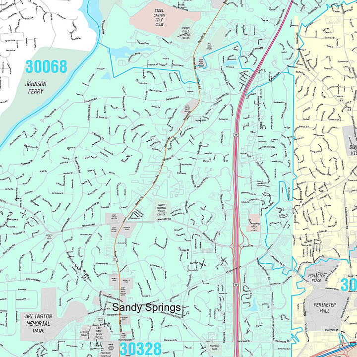 Premium Style Wall Map of Sandy Springs, GA