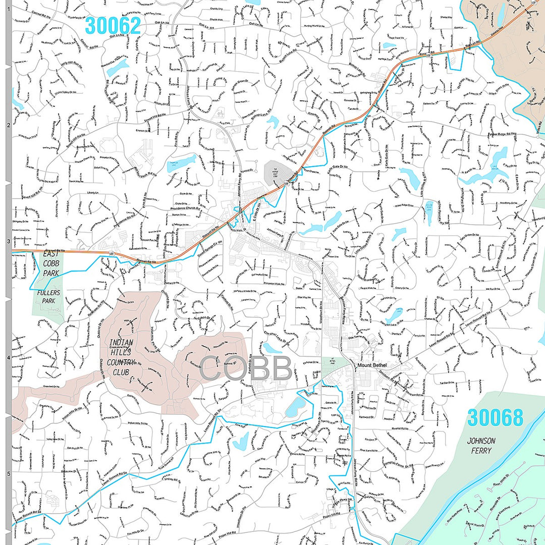 Premium Style Wall Map of Sandy Springs, GA