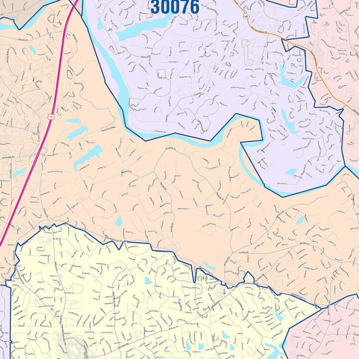 Color Cast Zip Code Style Wall Map of Sandy Springs, GA