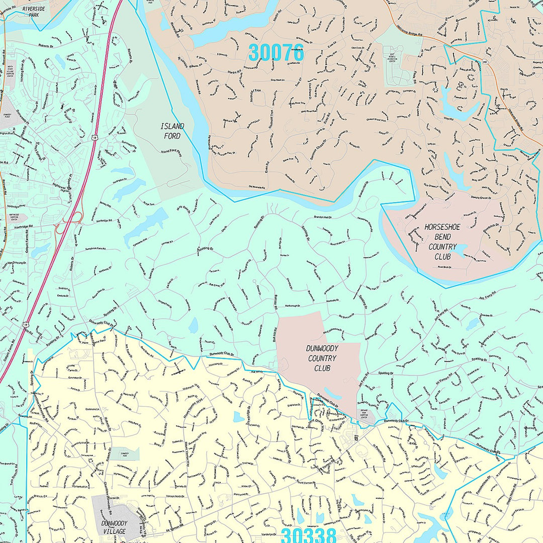 Premium Style Wall Map of Sandy Springs, GA