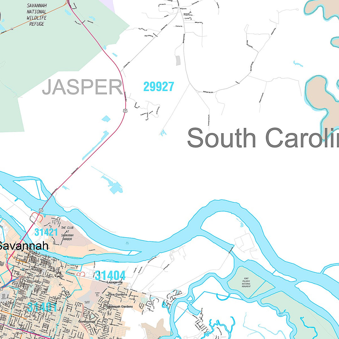 Premium Style Wall Map of Savannah, GA