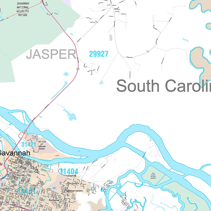 Premium Style Wall Map of Savannah, GA