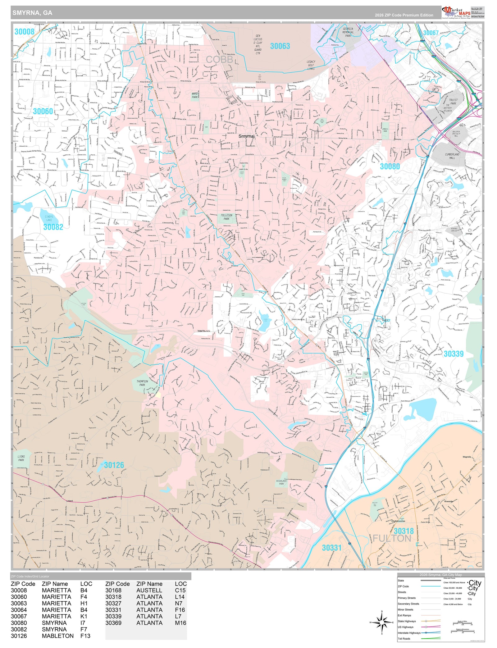 Premium Style Wall Map of Smyrna, GA