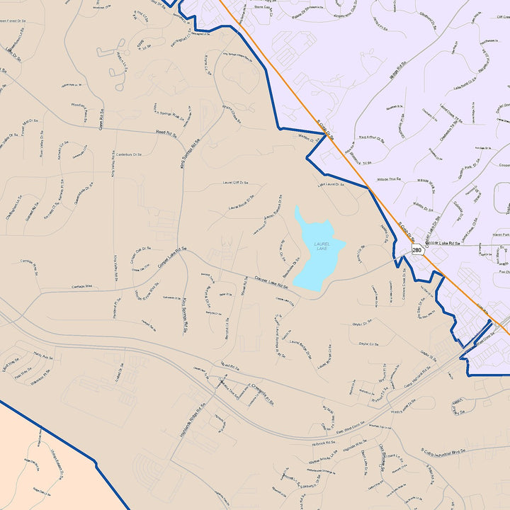 Color Cast Zip Code Style Wall Map of Smyrna, GA