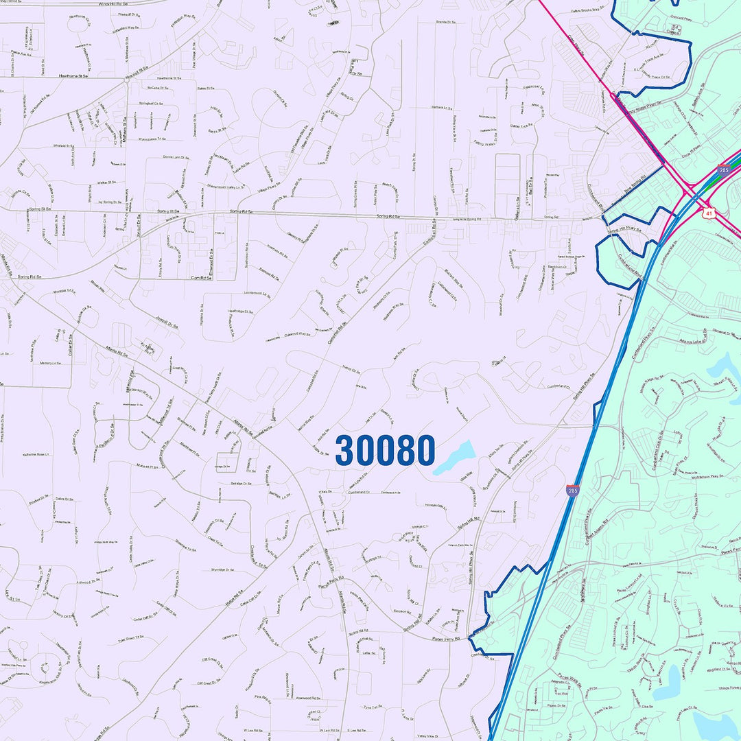 Color Cast Zip Code Style Wall Map of Smyrna, GA