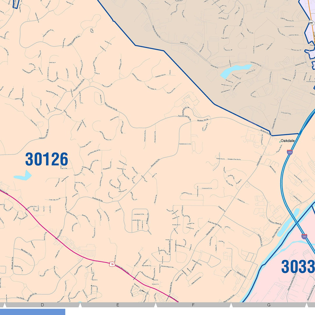 Color Cast Zip Code Style Wall Map of Smyrna, GA
