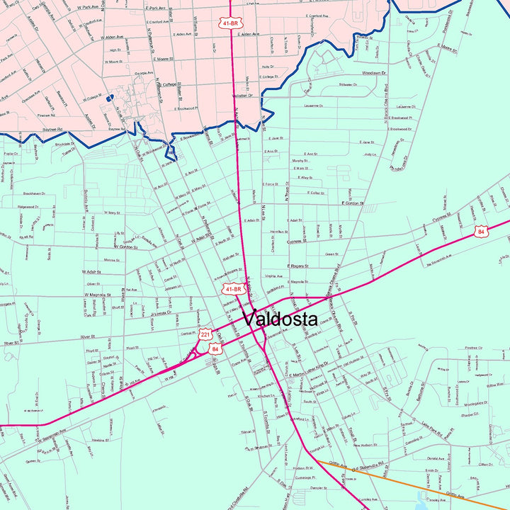 Color Cast Zip Code Style Wall Map of Valdosta, GA