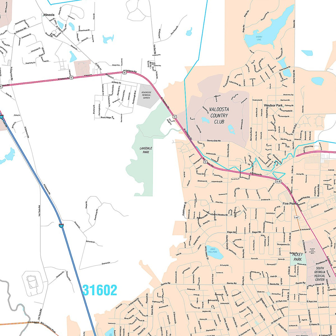 Premium Style Wall Map of Valdosta, GA