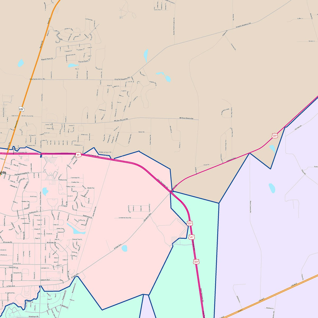 Color Cast Zip Code Style Wall Map of Valdosta, GA