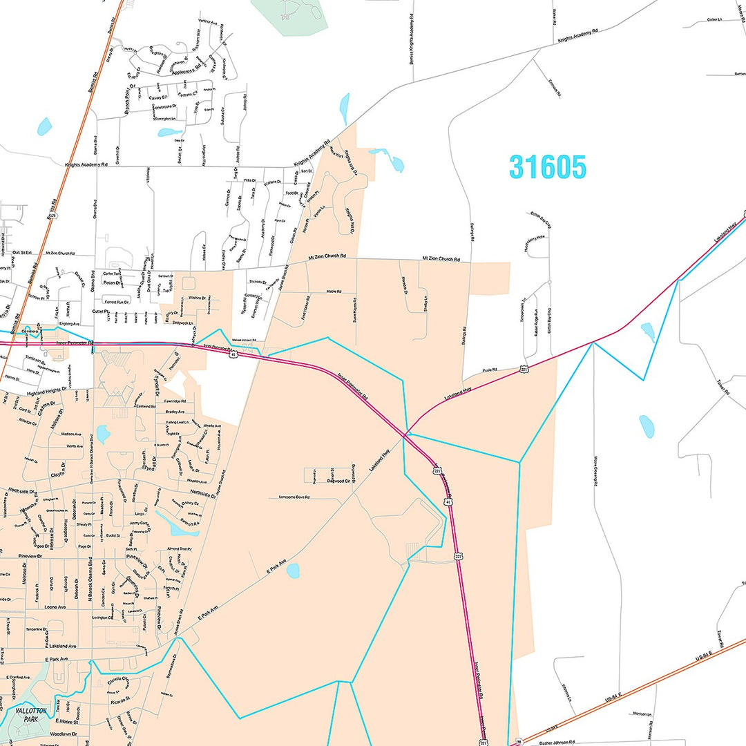 Premium Style Wall Map of Valdosta, GA