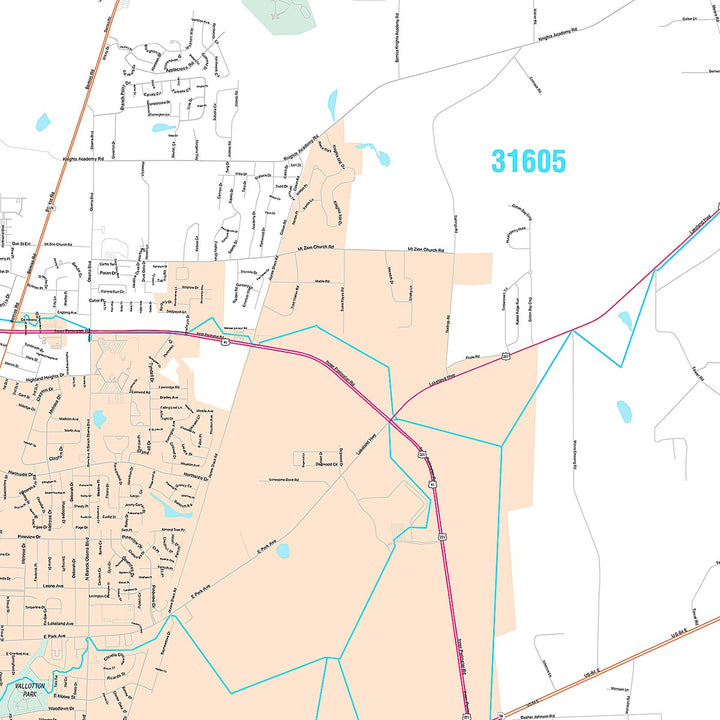 Premium Style Wall Map of Valdosta, GA