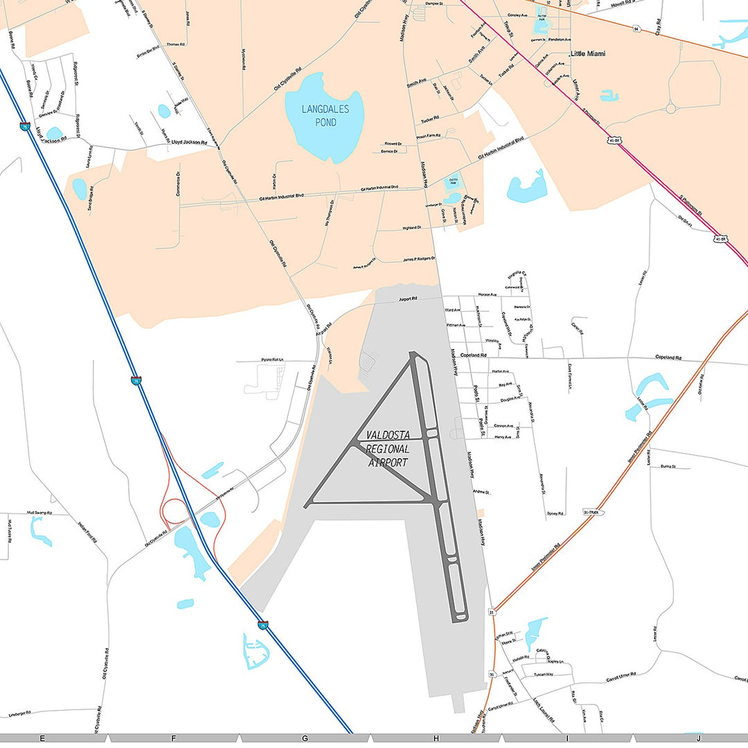 Premium Style Wall Map of Valdosta, GA