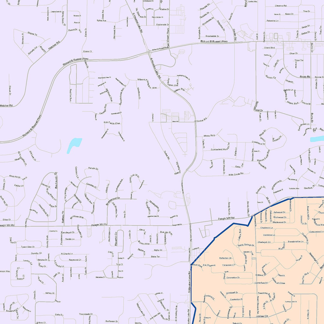 Color Cast Zip Code Style Wall Map of Warner Robins, GA