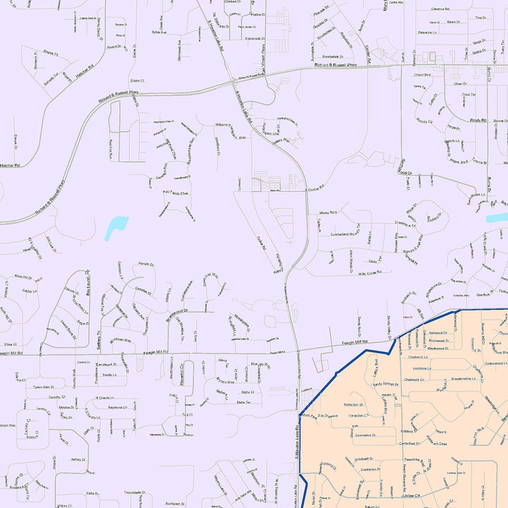 Color Cast Zip Code Style Wall Map of Warner Robins, GA
